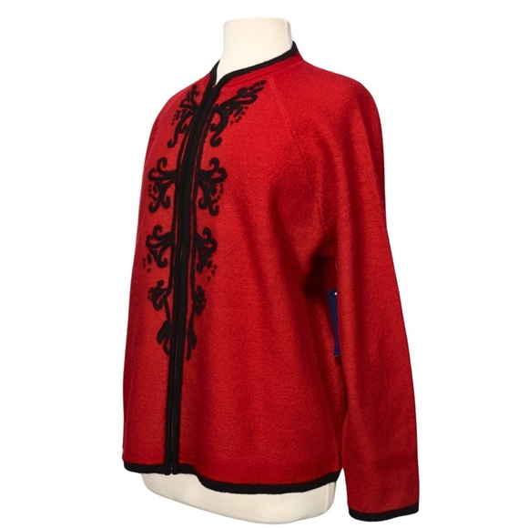 Karen Scott 100% Wool Full Zip Cardigan NWT Sweater Red Embroider Women 1X - Picture 4 of 13
